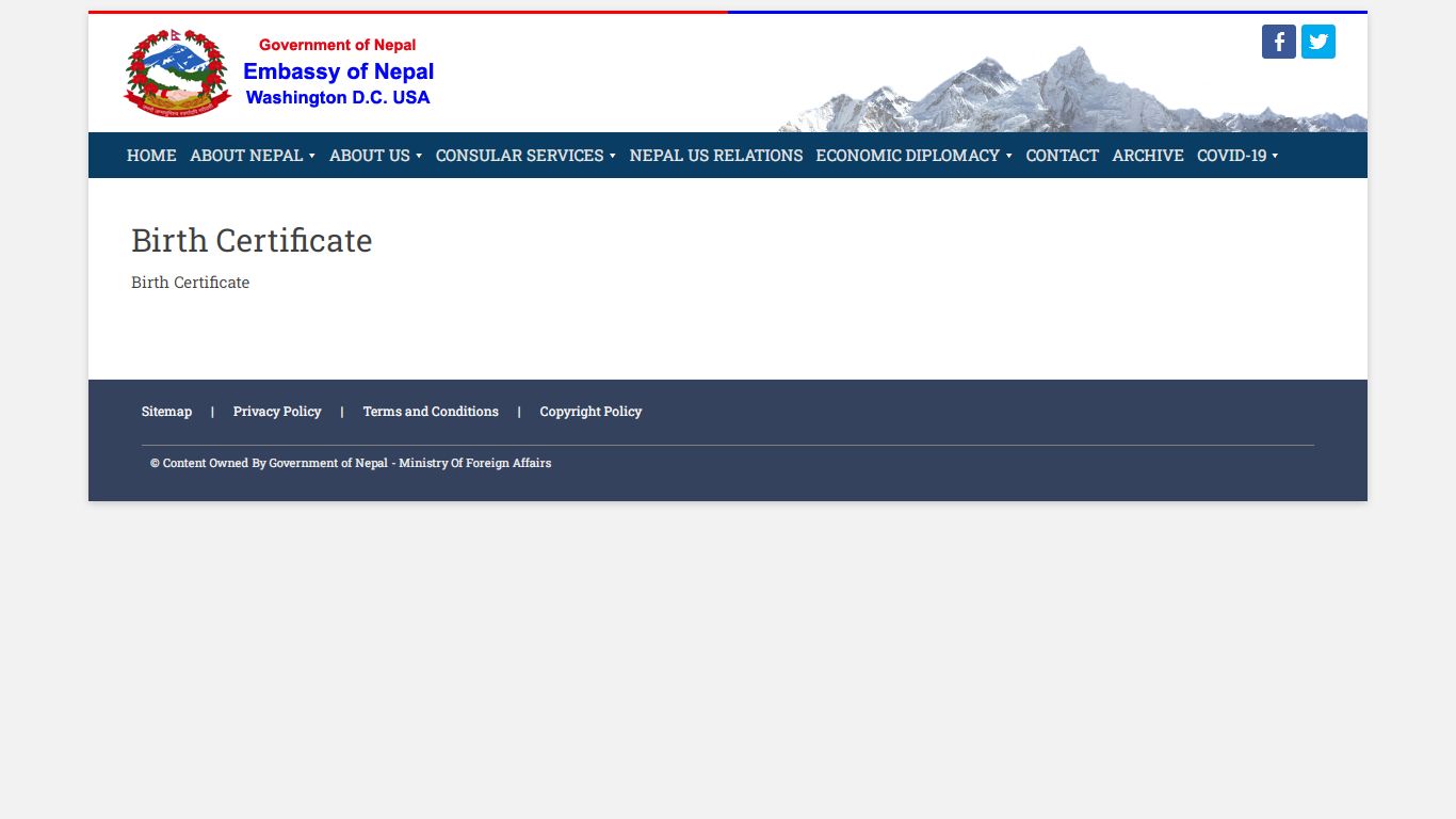 Birth Certificate – Embassy of Nepal, Washington DC, USA